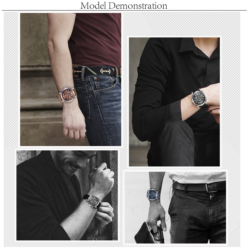 CHRONOS Mens Watches Male Sport Business Quartz Wristwatch  Dress Leather Clock Causal Military Timepiece Relogio Masculino