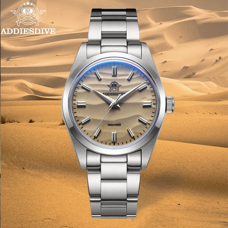 ADDIESDIVE Hot Sale Quartz Watch Simple 10Bar Steel Dive Wristwatch Bubble Mirror Pot Cover Glass Sports 36mm Men Watches AD2030