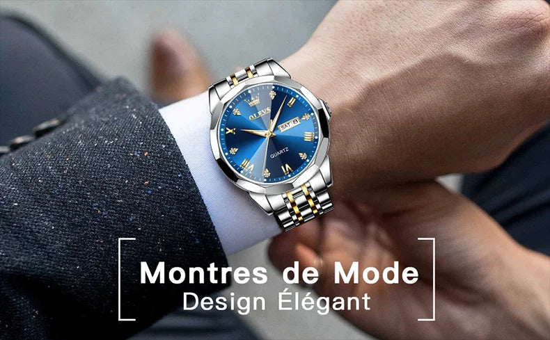 OLEVS Men's Watches Rhombus Mirror Original Quartz Watch for Man Waterproof Luminous Stainless Steel Wristwatch Male Date Week