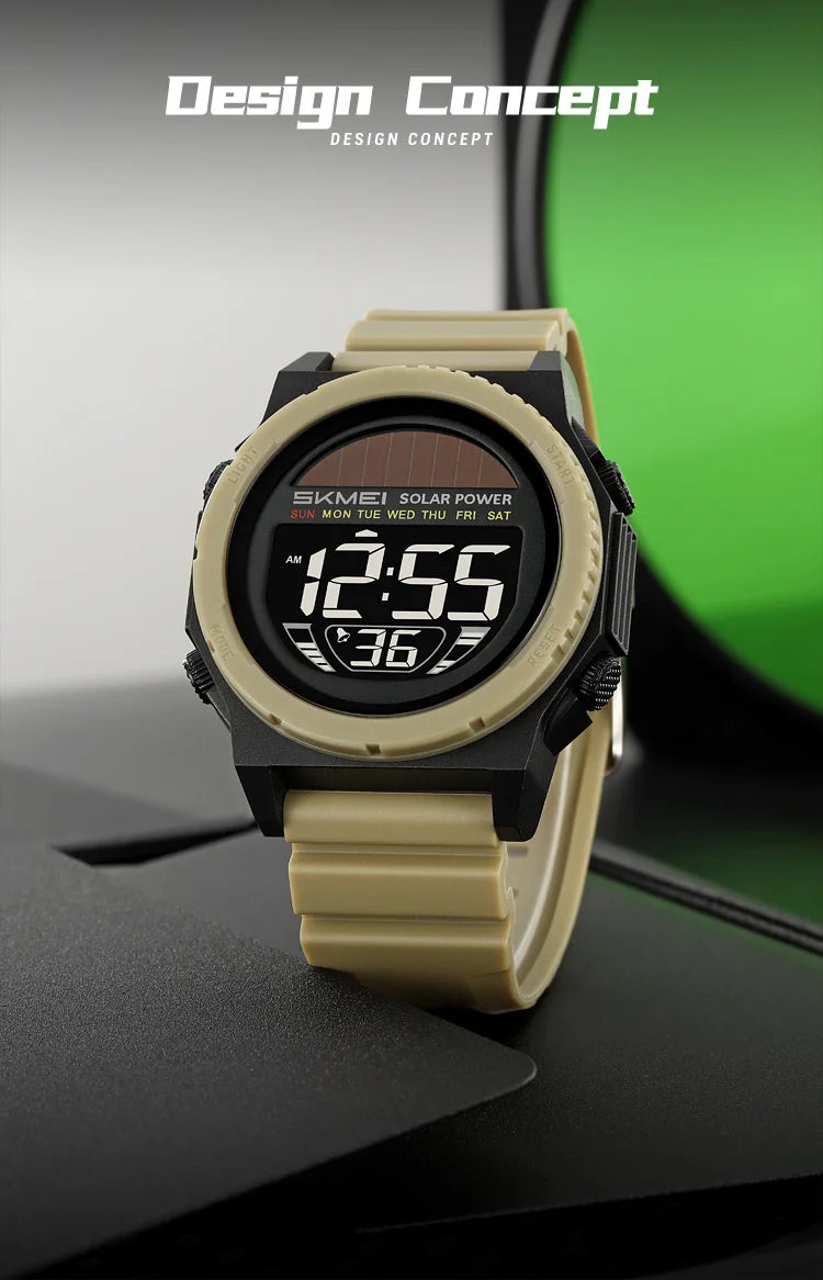 SKMEI Solar Energy Digital Sports Electronic Watches For Men Fashion Casual 5Bar Waterproof Chrono Wristwatch Clock Reloj Hombre