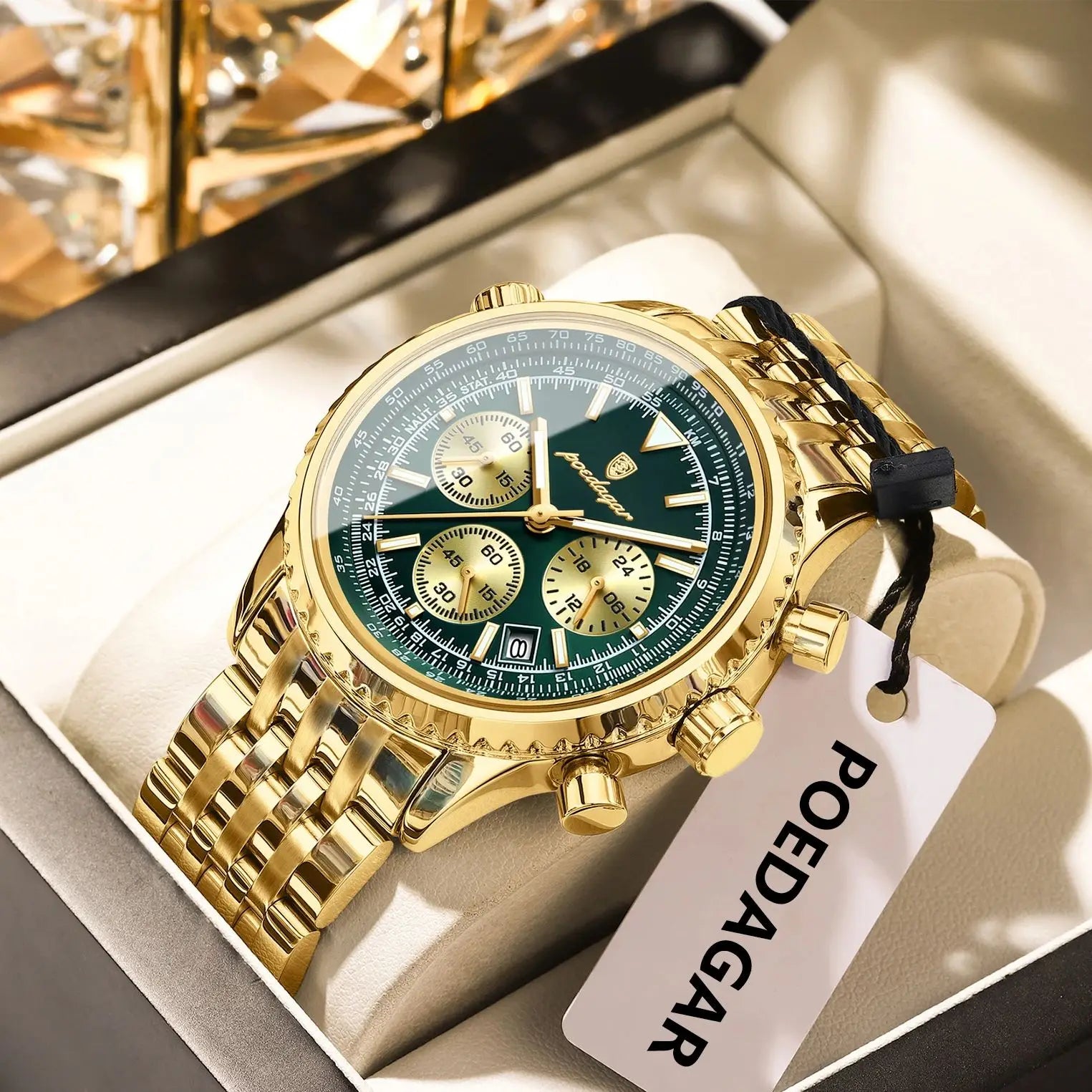POEDAGAR Trendy Man Watch Chronograph Date Waterproof Luminous Men's Watches Stainless Steel Quartz Sports Luxury Man Wristwatch