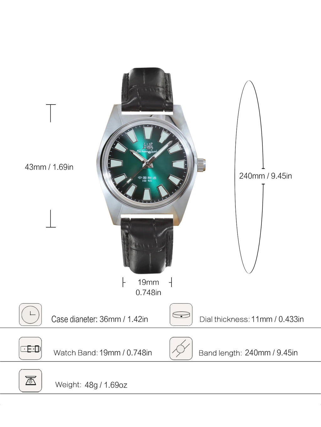 Shanghai 36MM Hand-Wind Mechanical Watch 7120 Waterproof Bauhaus Design Watch for Men wholesale