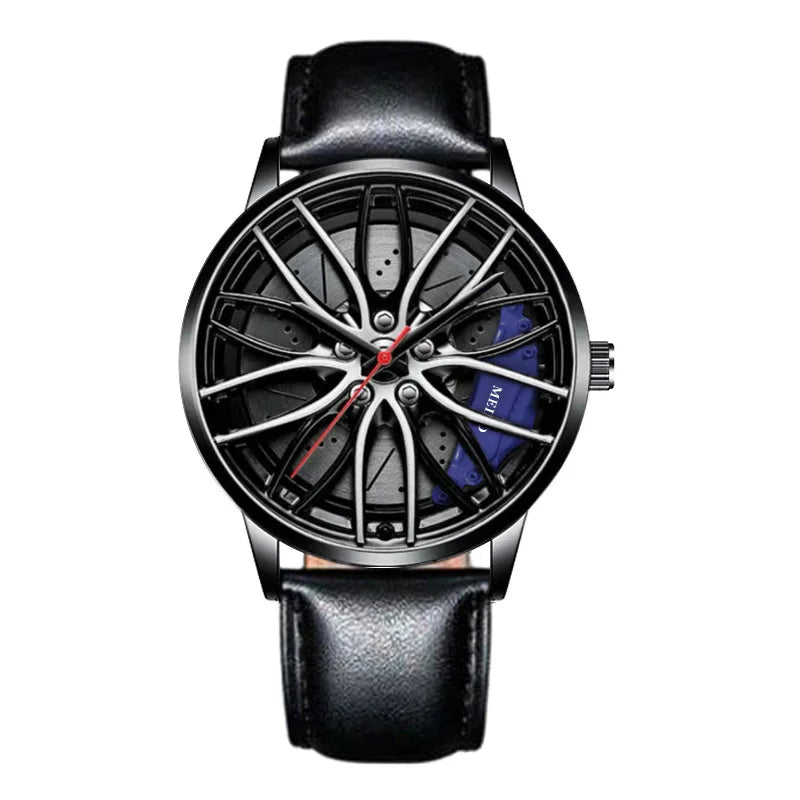New Fashion Men Leather Watches Men Car Wheel Hub Stainless Steel Quartz Watch For Mens Military Sports Watch Relogio Masculino