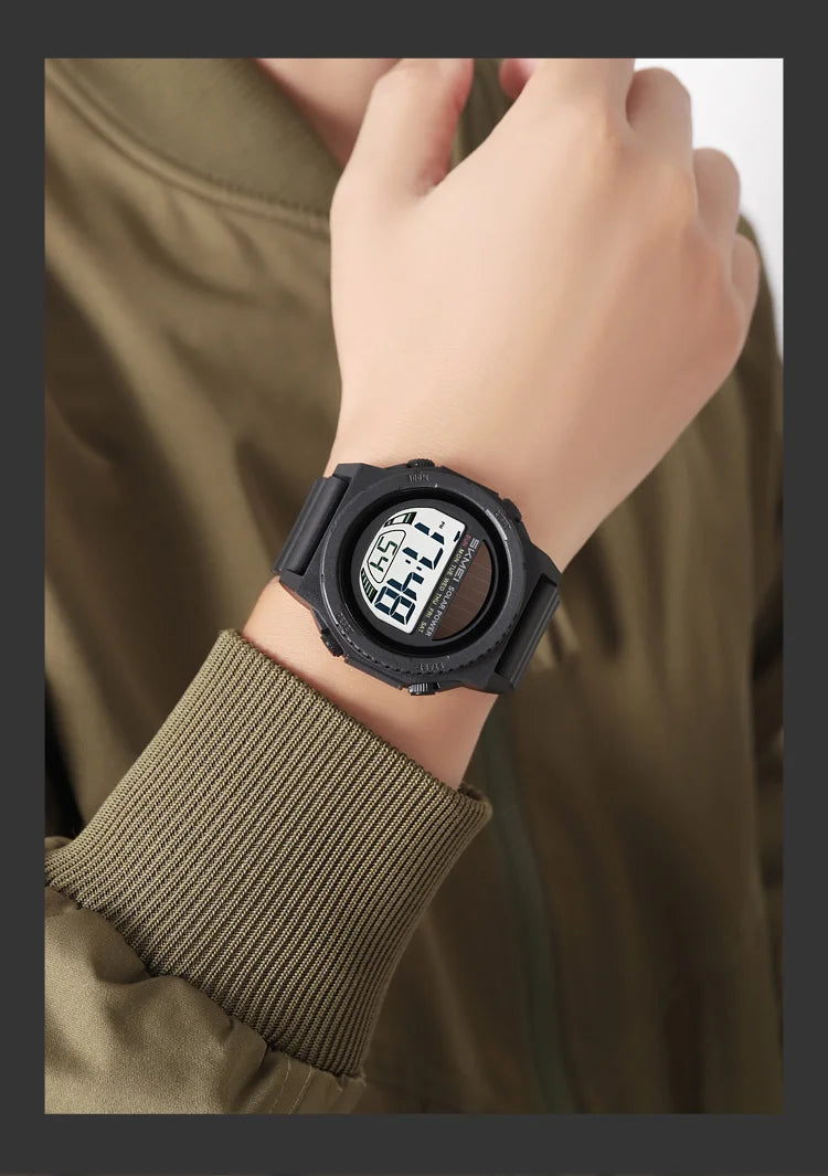 SKMEI Solar Energy Digital Sports Electronic Watches For Men Fashion Casual 5Bar Waterproof Chrono Wristwatch Clock Reloj Hombre