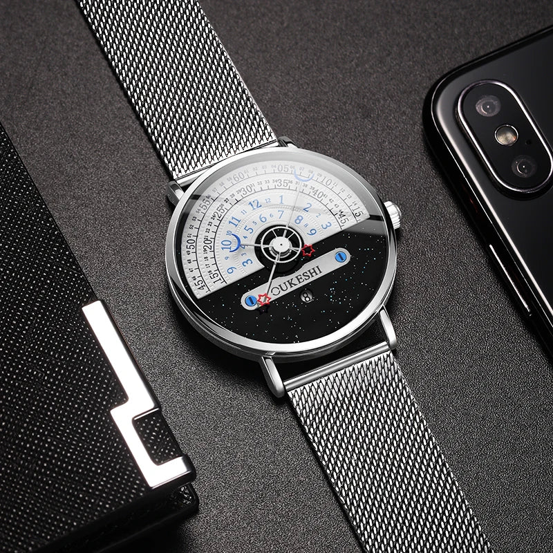 Unique Business Men Watch Fashion Auto Date Stainless Steel Strap Quartz Wristwatch Man Gifts For Him Calendar Clock