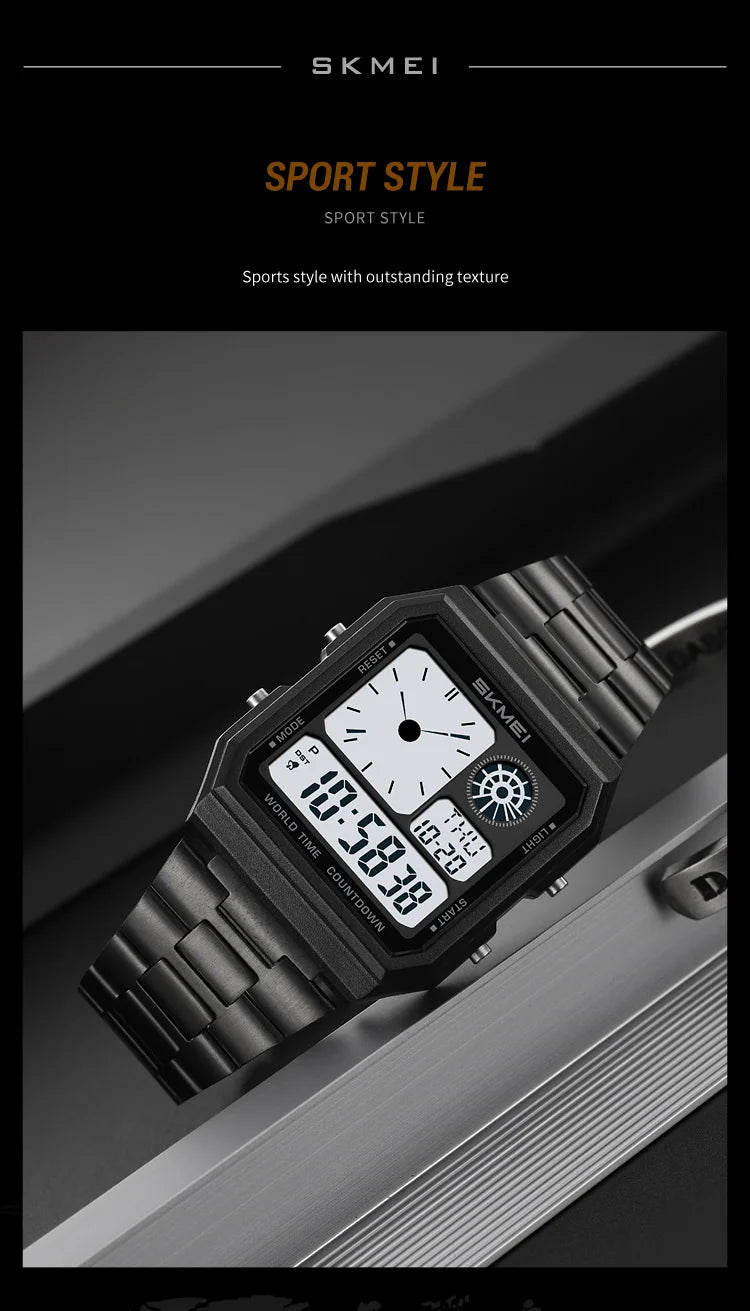 Skmei Electronics Sports Watches for Mens Classical Analog Digital Display Multiple Time Zone LED Waterproof Male 5 Alarm Clock