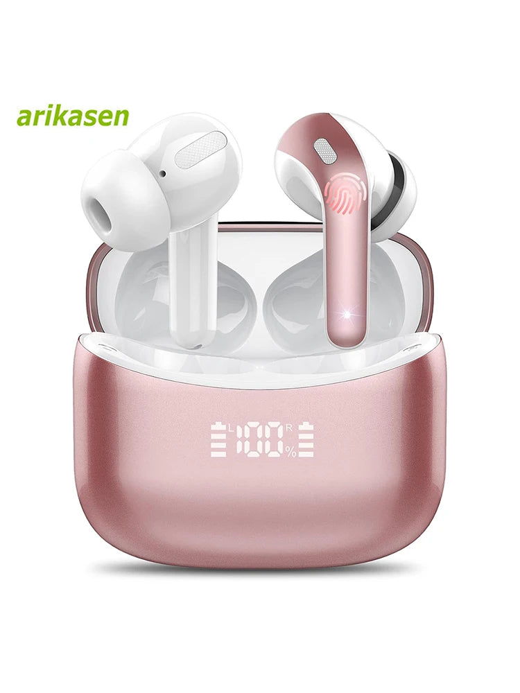 Wireless Bluetooth Earbuds Headphones 52 Hrs Playtime IPX7 Waterproof 4 Mic Call Noise Cancelling with LED Display Charging Case