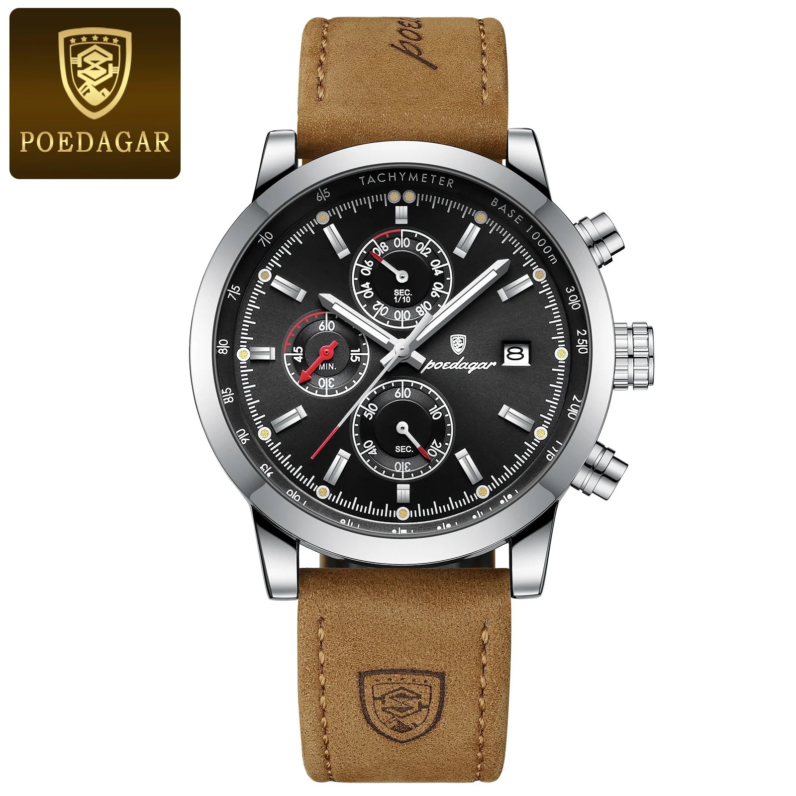 POEDAGAR Fashion Quartz Men's Watch Waterproof Luminous Chronograph Date Leather Man Watch Luxury Business Watches For Men Reloj