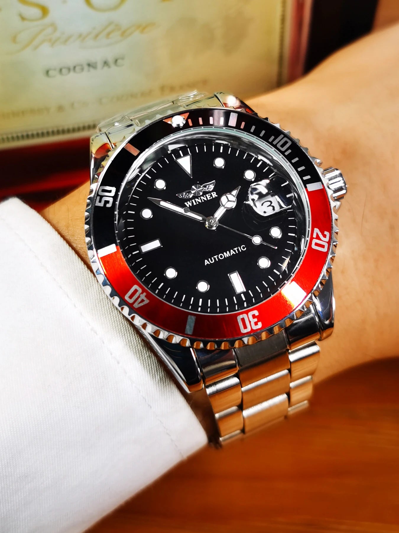 WINNER Classic Mechanical Watch for Men Rotating Bezel Luminous Calendar Fashion Business Automatic Watches Stainless Steel Band