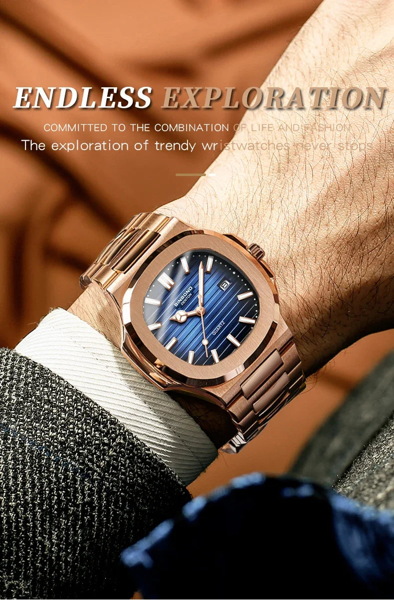 New Casual Business Fashion Quartz Wristwatches Rose Gold Clock Men Luxury Watch Automatic Watches Mens Black Relogio Masculino