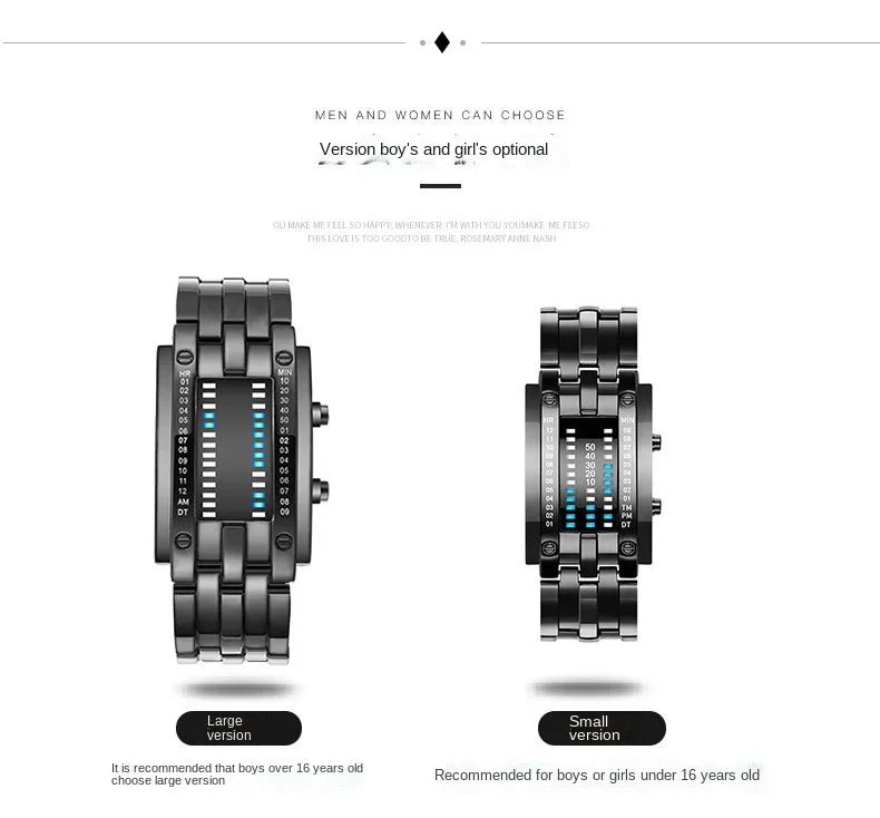 Men Watch 50m Waterproof Lava Watch Double Row Lamp Led Watch Male Binary Steel Band Electronic Sport Watch Relogios Masculino