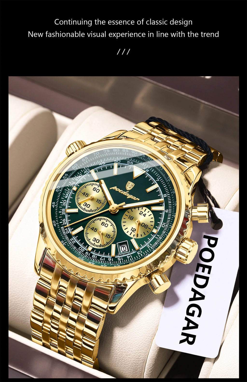 POEDAGAR Trendy Man Watch Chronograph Date Waterproof Luminous Men's Watches Stainless Steel Quartz Sports Luxury Man Wristwatch