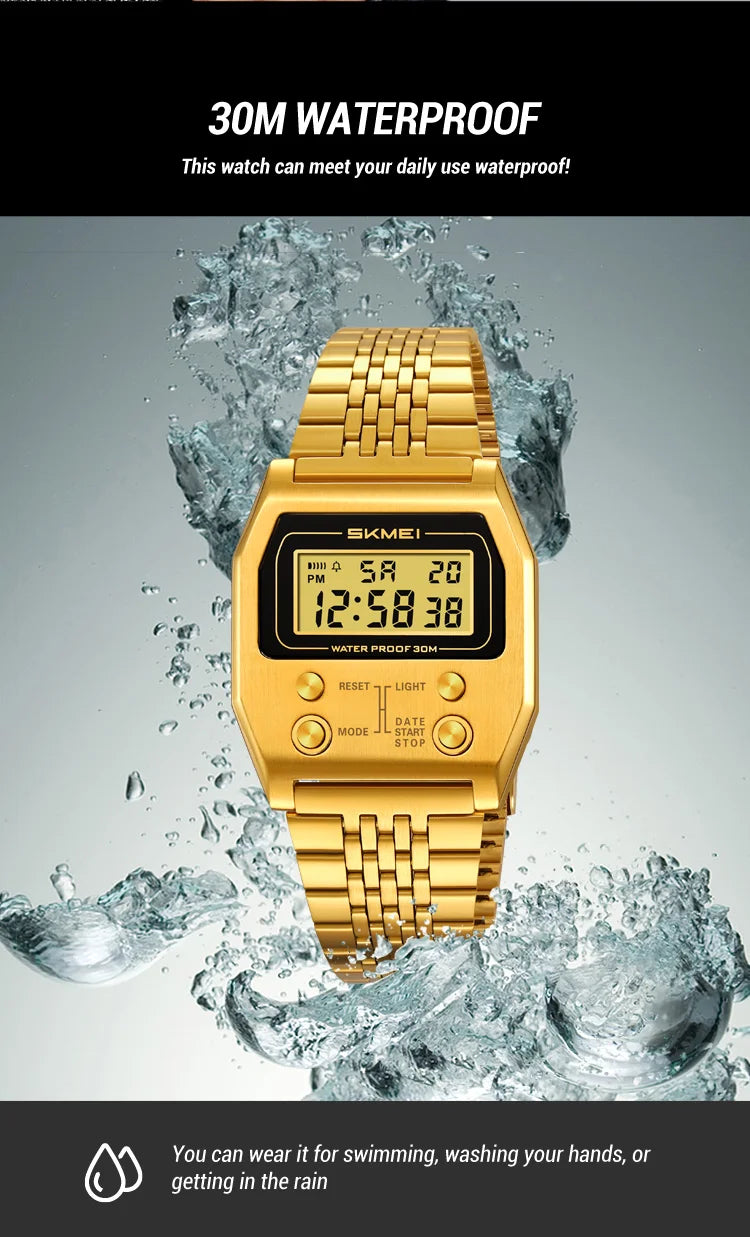 SKMEI 2460 Fashion Brand Men's Electronic Watch Multifunction Luminous Calendar Waterproof Steel Strap Sport Men Digital Watches