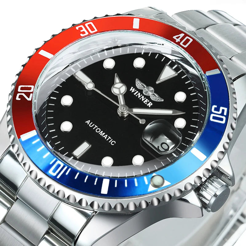WINNER Classic Mechanical Watch for Men Rotating Bezel Luminous Calendar Fashion Business Automatic Watches Stainless Steel Band