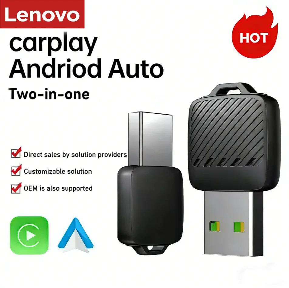 Lenovo carg 2 in 1 Wireless Android Auto Adapter Wireless CarPlay Dongle Car Intelligent Systems AI Smart Box For Car Wired CarPlay