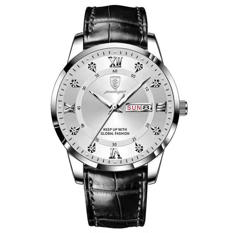 POEDAGAR Original High Quality Men Watch Waterproof Luminous Leather Sports Man Wristwatch Quartz Stylish Casual Watches For Men