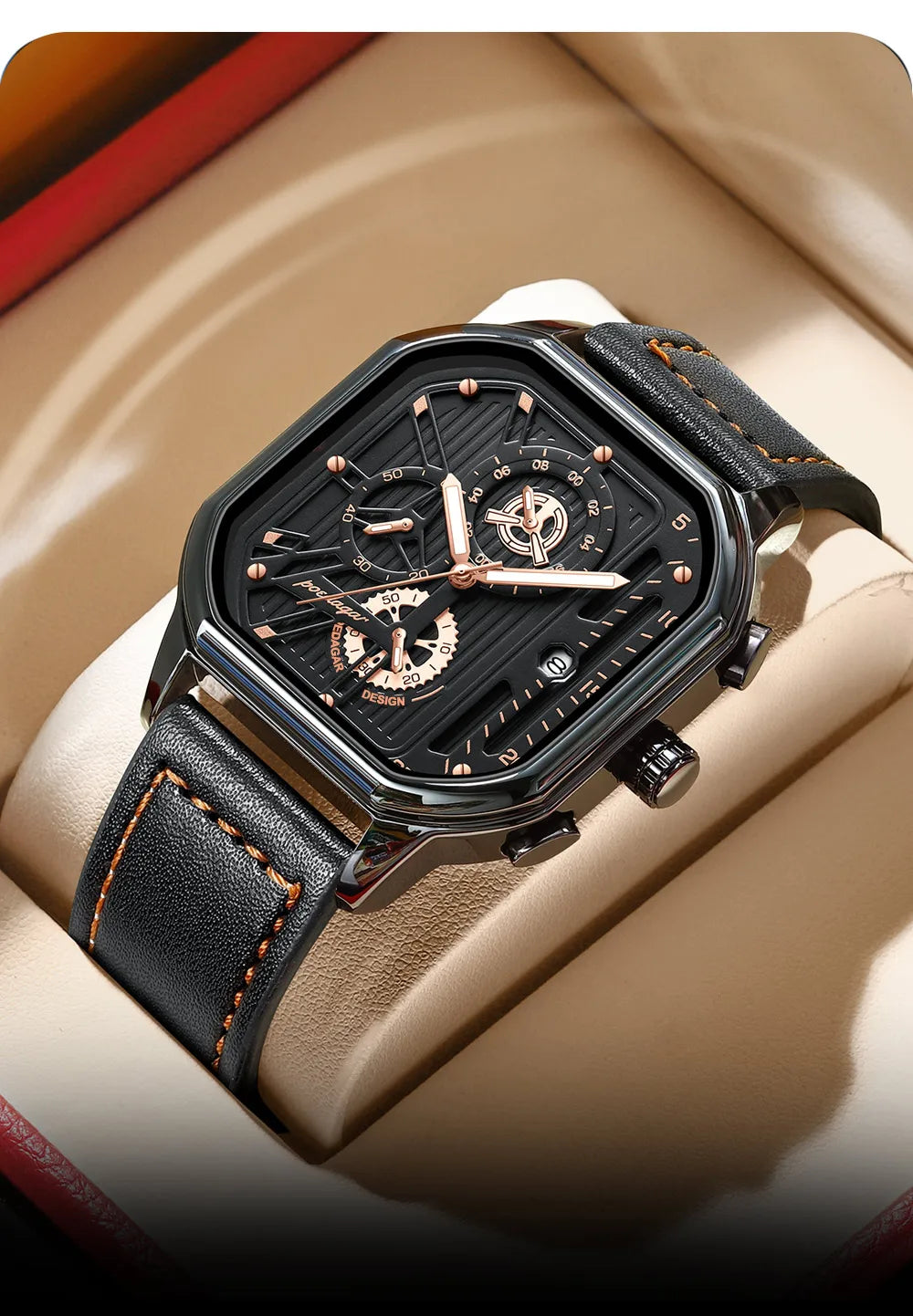 POEDAGAR New Luxury Casual Men's Quartz Watch Chronograph Date Waterproof Luminous Leather Man Watches Military Sports Men Watch
