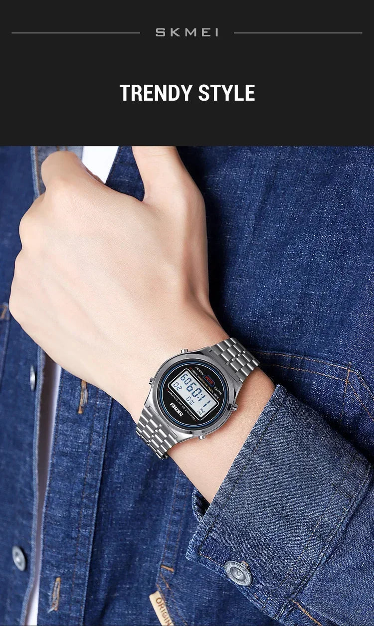 SKMEI 2146  Stainless Steel Men Waterproof Date Alarm Wriswatch reloj hombre Back Light Display Stopwatch Digital Sport Watches