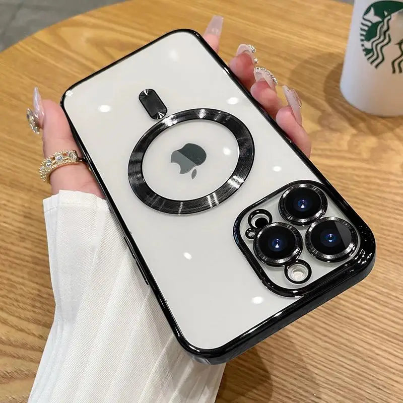 Magnetic Plating Case For iPhone 15 16 14 Plus 13 12 11 Pro Max E Camera Lens Protector Glass For Magsafe Wireless Charger Cover