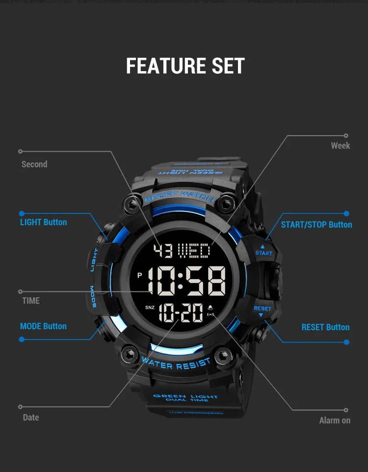 Skmei Luxury Fashion Sports Watches Men Waterproof Stopwatch Dual Time Digital Wristwatch Big Dial Clock Reloj Hombre