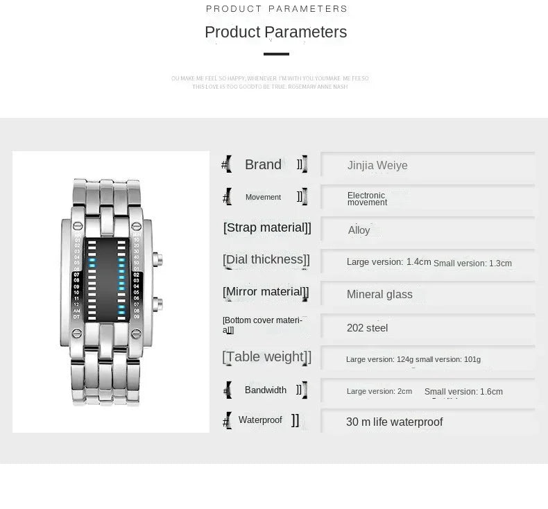 Men Watch 50m Waterproof Lava Watch Double Row Lamp Led Watch Male Binary Steel Band Electronic Sport Watch Relogios Masculino