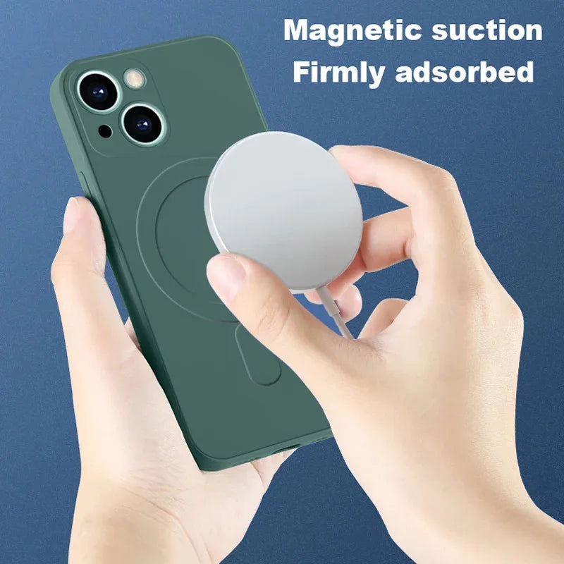 For Magsafe Magnetic Wireless Charge Case For iPhone 17 16 14 13 12 11 15 Pro Max Mini XR XS Soft Liquid Silicone Back Cover