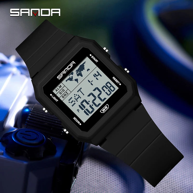 SANDA 2217 Sports Fashion Men Electronic Watches Multifunction Alarm Clock Countdown Luminous Waterproof Men's Digital Wristwatc