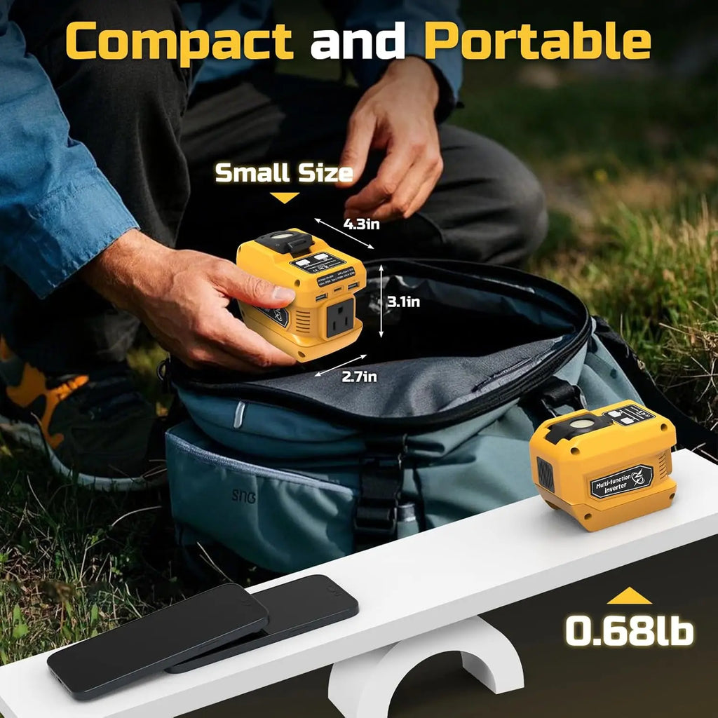 Kzreect 220W Power Inverter Compatible with Dewalt us 20V Battery, 20V to AC 110V, 4 Output & 300LM LED, Inverter for Camping