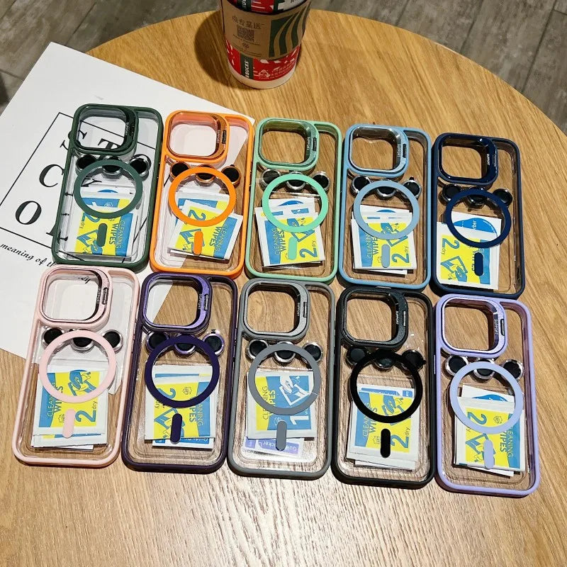 For Magsafe Stand Glass Lens Protector Case For iPhone17 16 15 14 13 11 12 Pro Max 16 Plus Luxury Magnetic Shockproof Back Cover