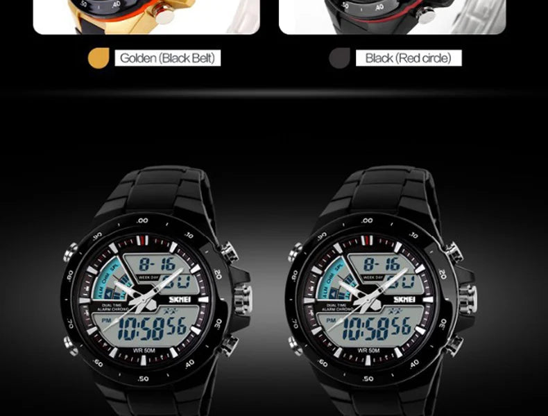SKMEI 1016 Men Fashion Casual Alarm Clock Waterproof Military Chrono Dual Display Wristwatches Relogio Masculino Sport Watch