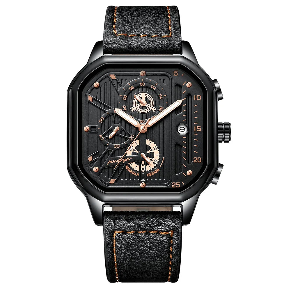 POEDAGAR New Luxury Casual Men's Quartz Watch Chronograph Date Waterproof Luminous Leather Man Watches Military Sports Men Watch