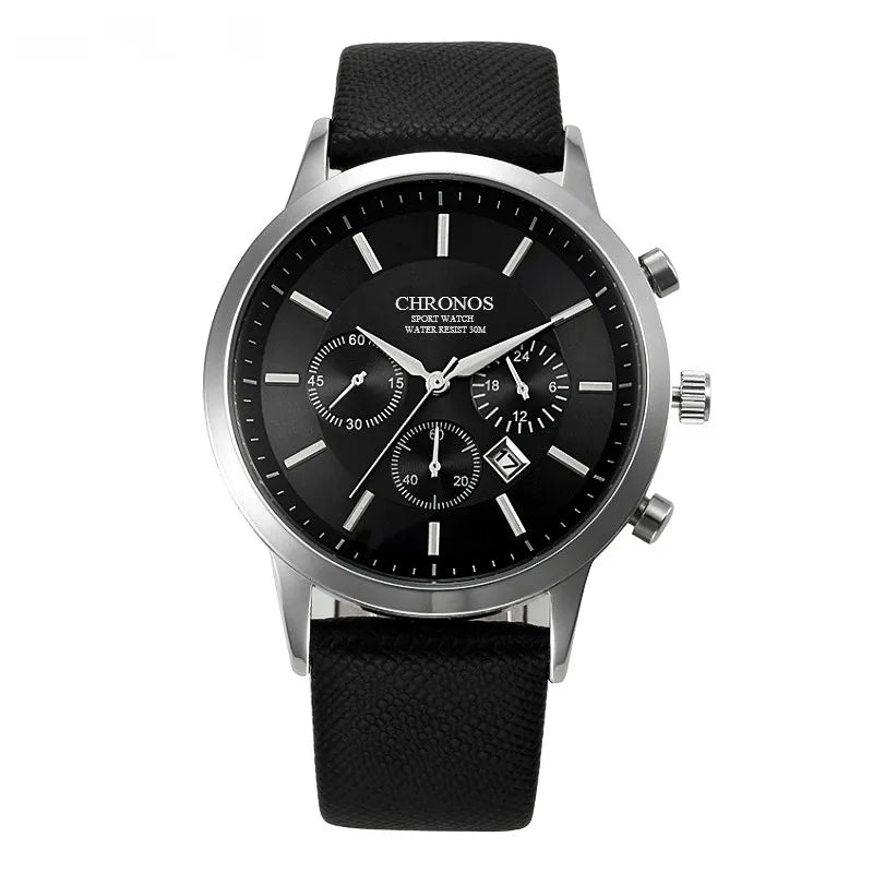 CHRONOS Mens Watches Male Sport Business Quartz Wristwatch  Dress Leather Clock Causal Military Timepiece Relogio Masculino