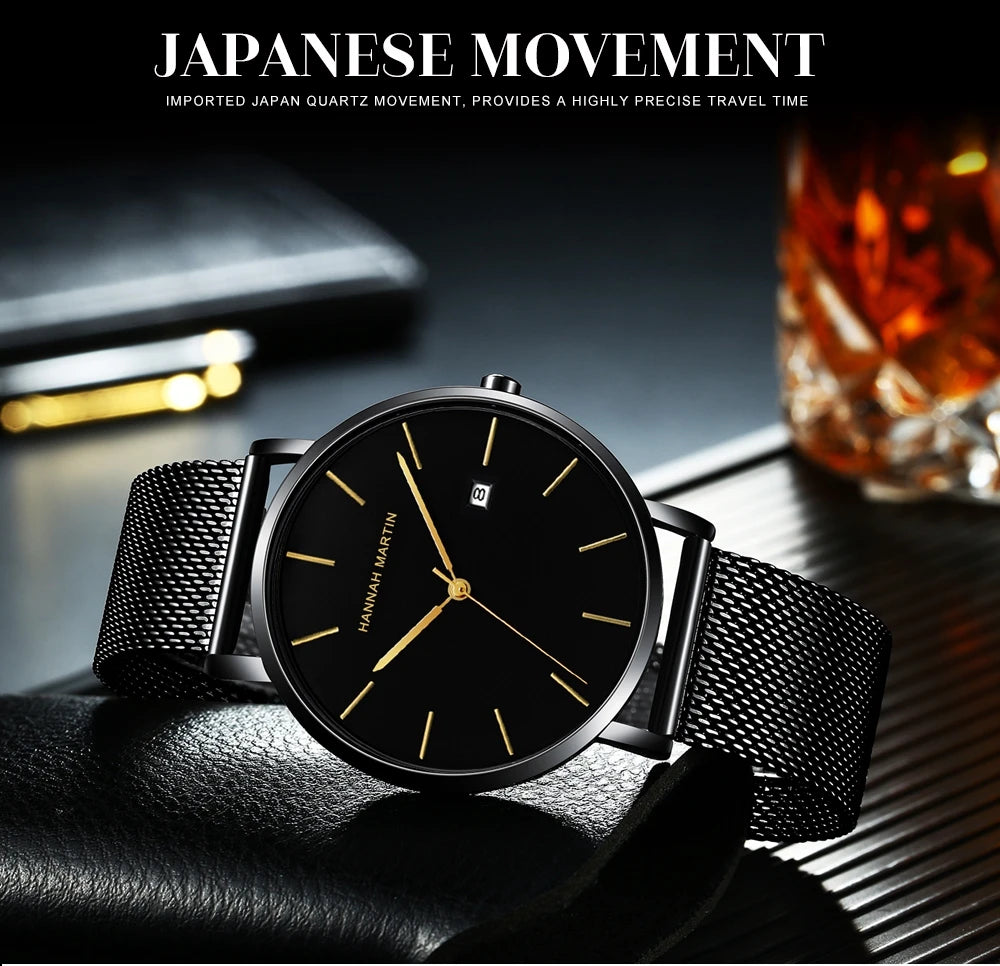 Men Dropshipping Wristwatch Hannah Martin Japan Movement 40mm Blue Minimalist Casual Leather Top Brand 3Bar Luxury Watch for Men