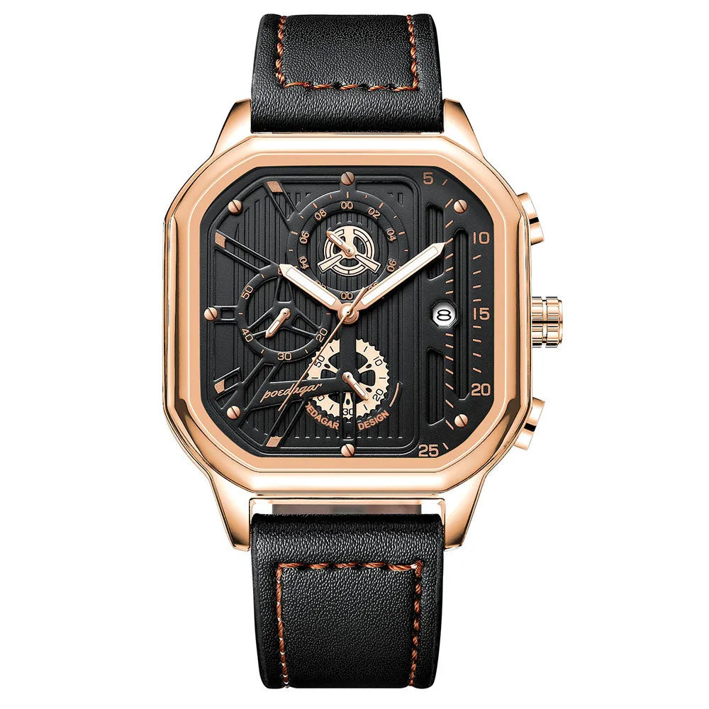 POEDAGAR New Luxury Casual Men's Quartz Watch Chronograph Date Waterproof Luminous Leather Man Watches Military Sports Men Watch