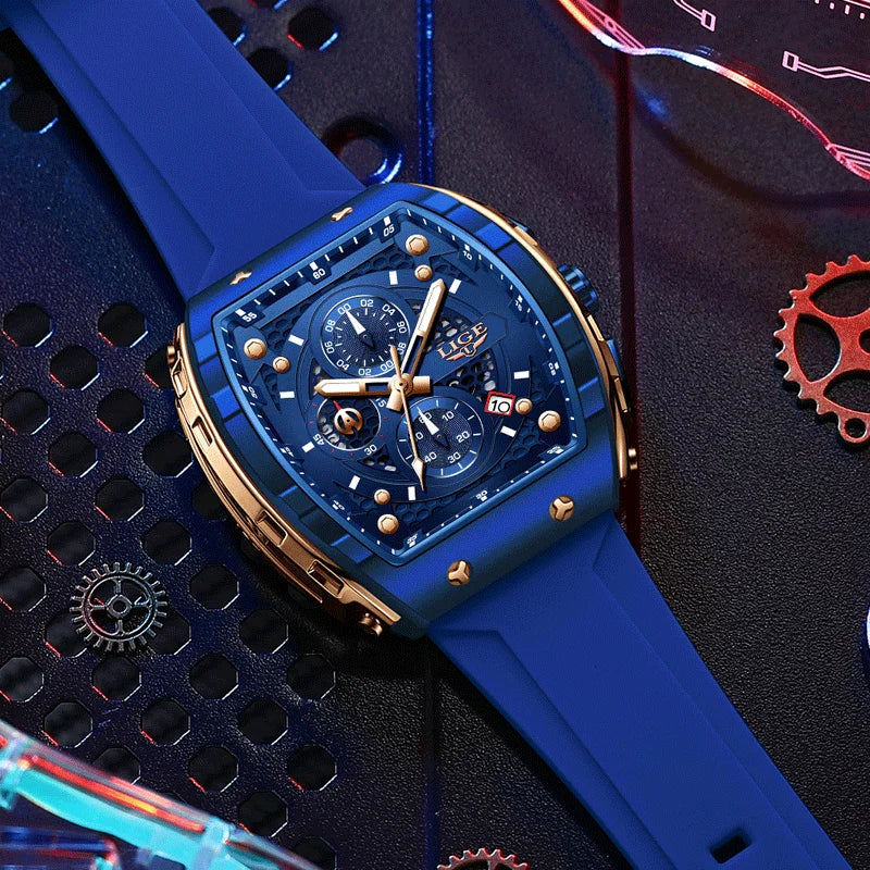 LIGE Top Brand Men's Watches Luxury Square Quartz Wristwatch Waterproof Luminous Chronograph Watch for Men Date Clock