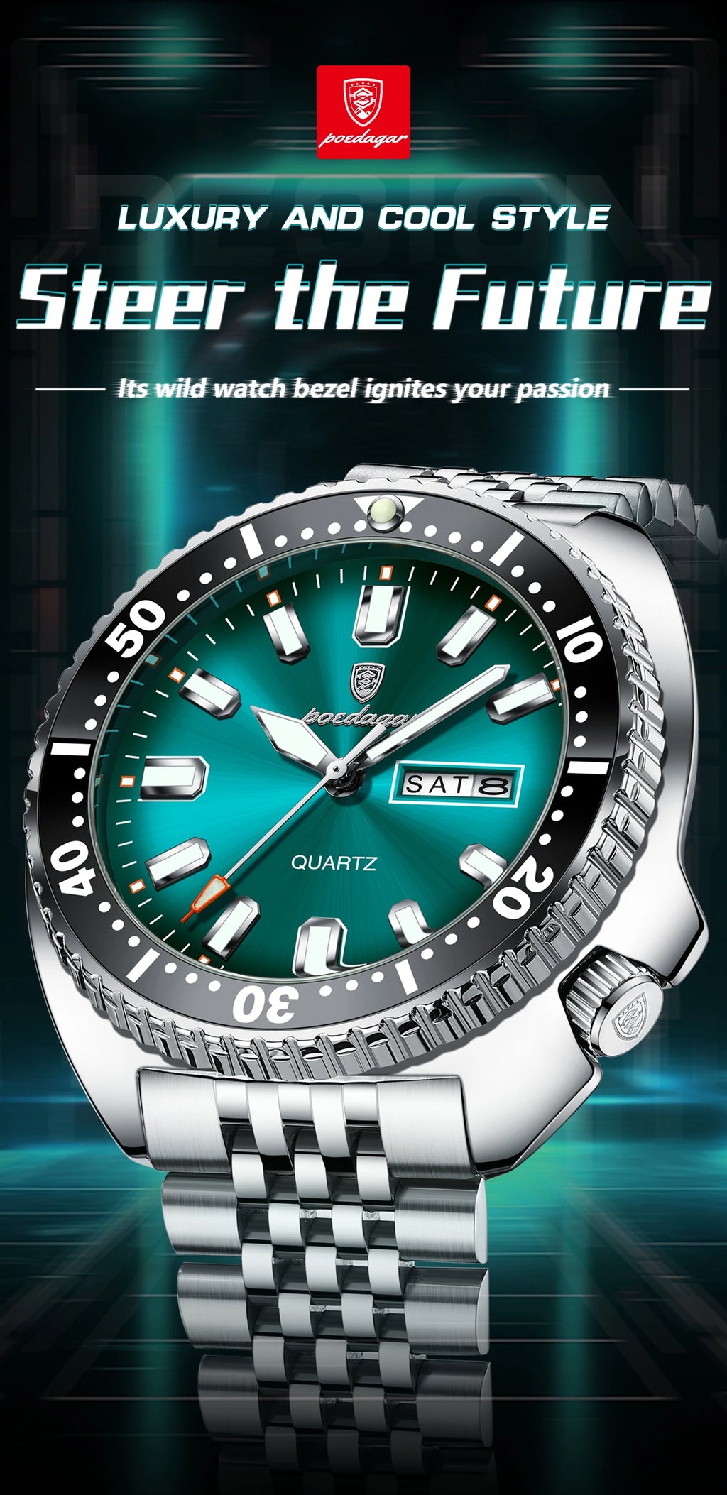 POEDAGAR Luxury Fashion Men's Watch Waterproof Luminous Quartz Male Watch Date Week Stainless Steel Casual Watches For Men Reloj