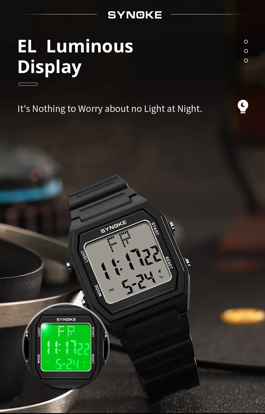 SYNOKE Digital Watches Men Military Sports Luminous Chronograph Waterproof Male Electronic Wrist Watches Square Watch