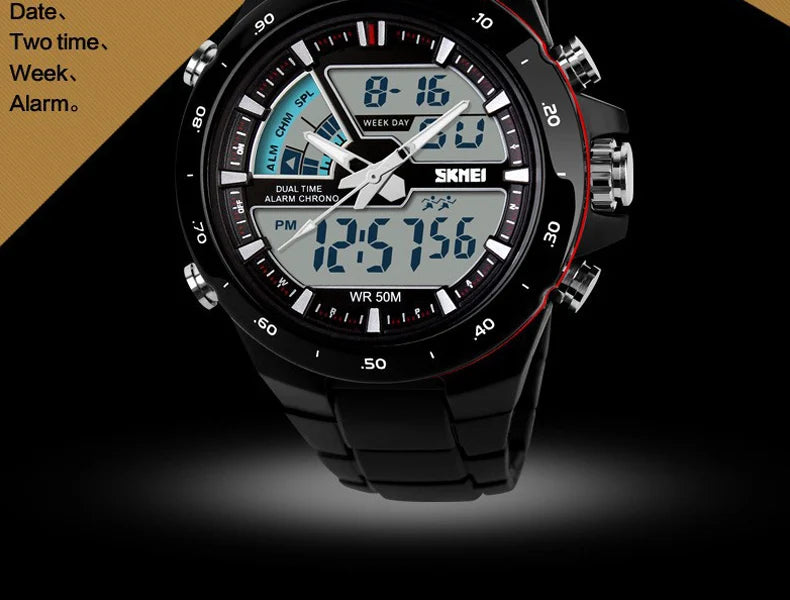 SKMEI 1016 Men Fashion Casual Alarm Clock Waterproof Military Chrono Dual Display Wristwatches Relogio Masculino Sport Watch