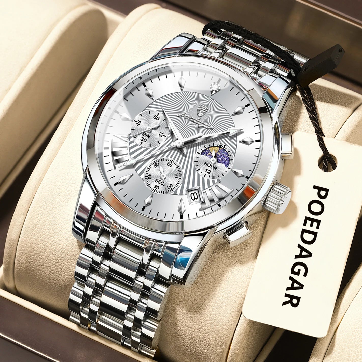 POEDAGAR Original Military Men Watches Waterproof Luminous Date Chronograph Man Watch Stainless Steel Men's Quartz Watches Reloj