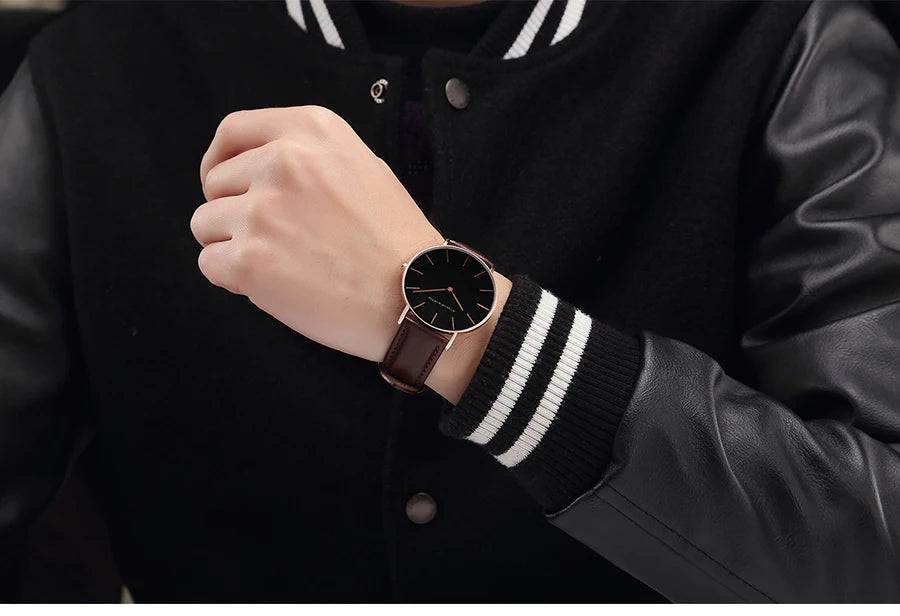 HANNAH MARTIN Brand Japan Quartz Movement Men's Waterproof Wrist Watches Fashion Luxury Ultra Thin Leather Creative Male Watches