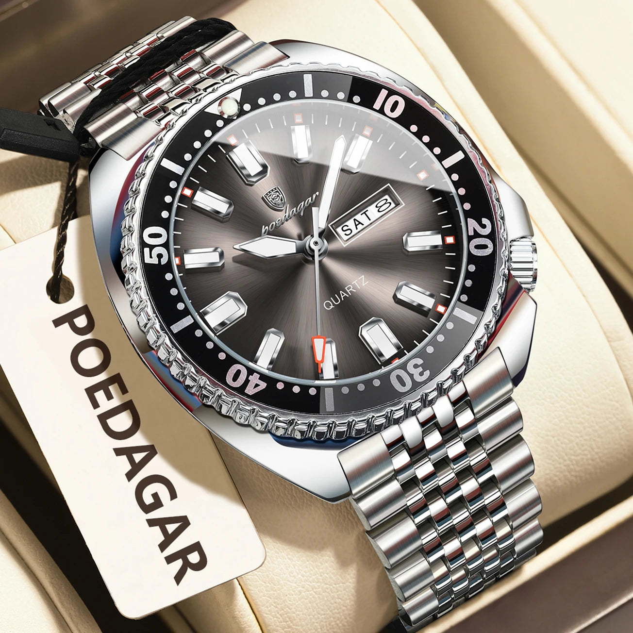 POEDAGAR Luxury Fashion Men's Watch Waterproof Luminous Quartz Male Watch Date Week Stainless Steel Casual Watches For Men Reloj