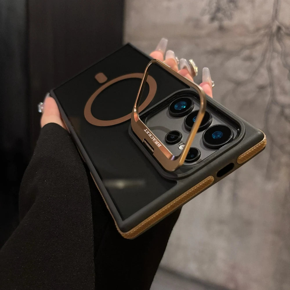 Flip Metal Lens Holder Case for Samsung Galaxy S26 Ultra S25 S22 S24 S23 Ultra FE S26 Edge Plus Magnetic Wireless Charging Cover