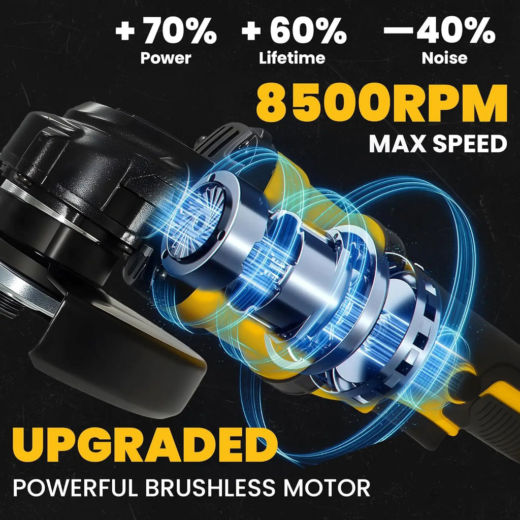 Cordless Angle Grinder for Dewalt us 20V Battery, 4-1/2 Inch, 8500RPM Brushless Motor, 3-Speed for Cutting Grinding Polishing
