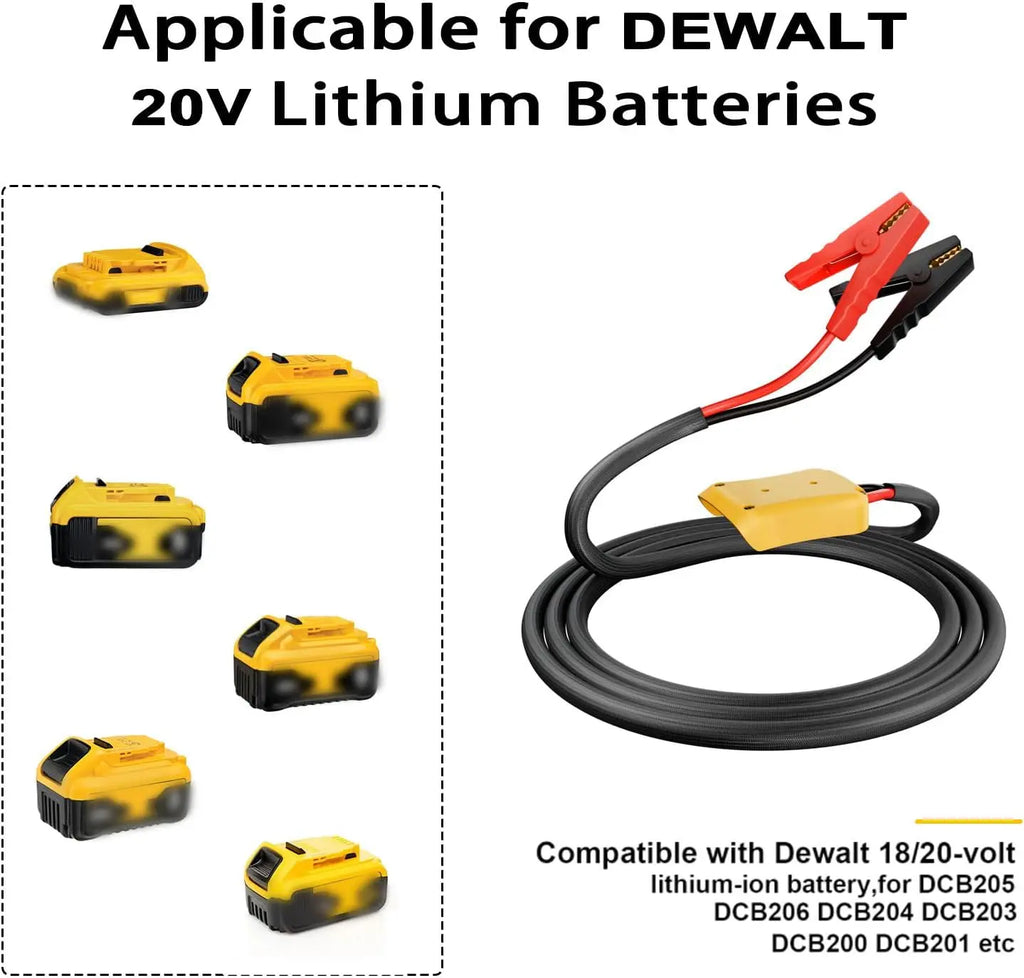 Jumper Cables with Adapter for Dewalt us 20V Battery, 2FT 8AWG Portable Car Jump Starter for 12V Vehicles