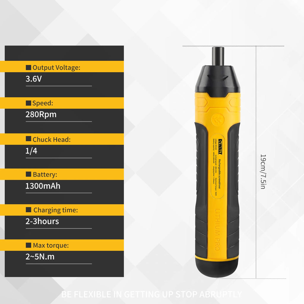 Dewalt us Cordless Electric Screwdriver | 3.6V 5N.m Torque | 1/4" Chuck | 1300mAh Li - ion Battery