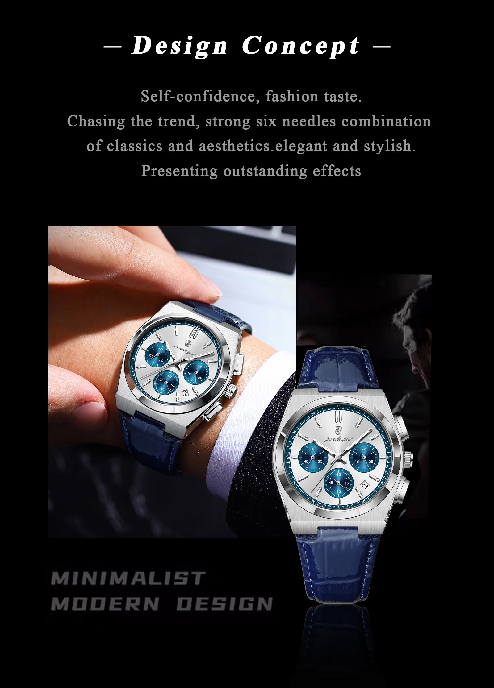 POEDAGAR Luxury Classic Men's Watch Waterproof Luminous Chronograph Date Quartz Man Clock Fashion Sports Leather Watches For Men