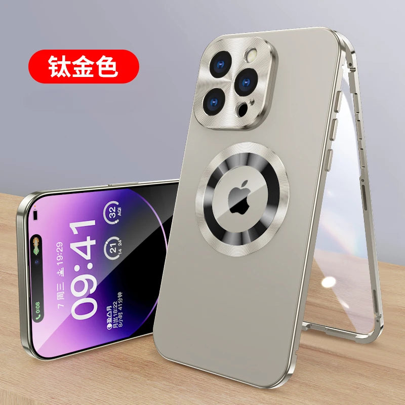 For iPhone 17 16 15 14 13 12Pro Max Full Aluminum Metal Magnetic Case Double-Sided Protection Shockproof Cover Screen Protector