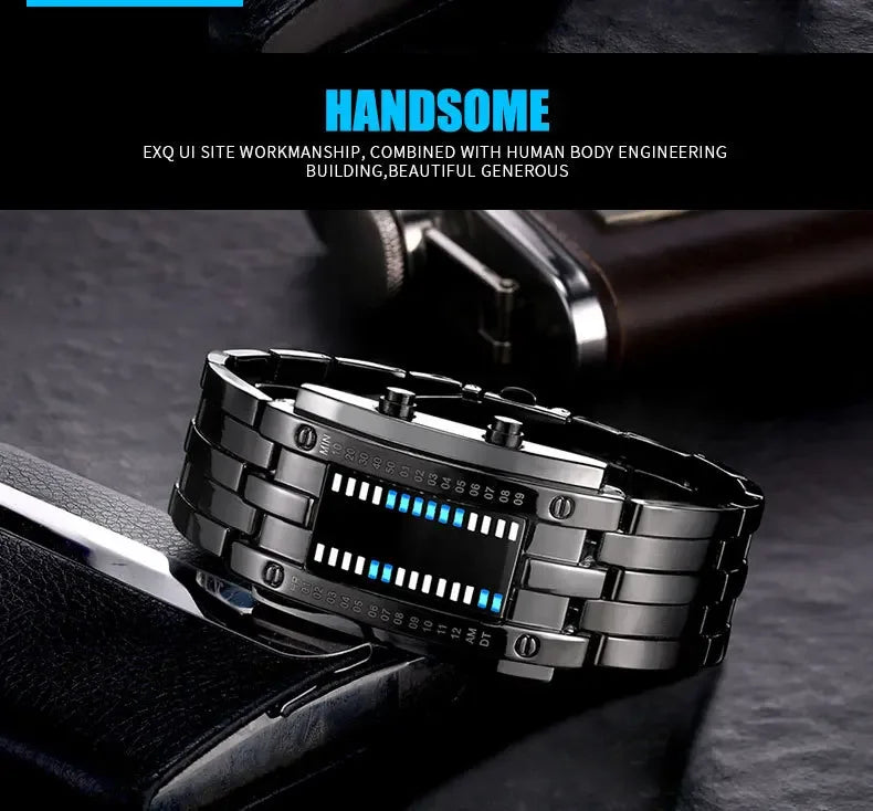 Men Watch 50m Waterproof Lava Watch Double Row Lamp Led Watch Male Binary Steel Band Electronic Sport Watch Relogios Masculino