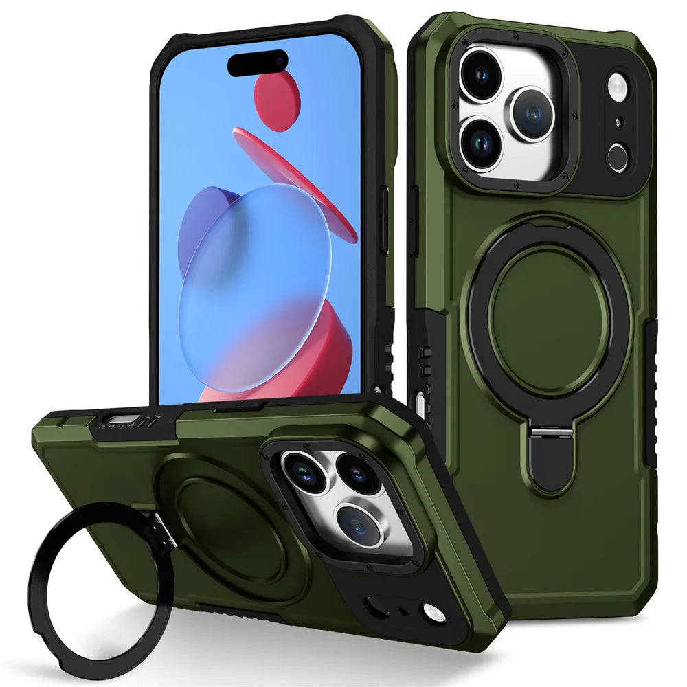 Luxury Anti-slip Frame Armor Magnetic Stand Phone Case For iPhone 17 Pro Max Plus Double Layer Protection Shockproof Back Cover