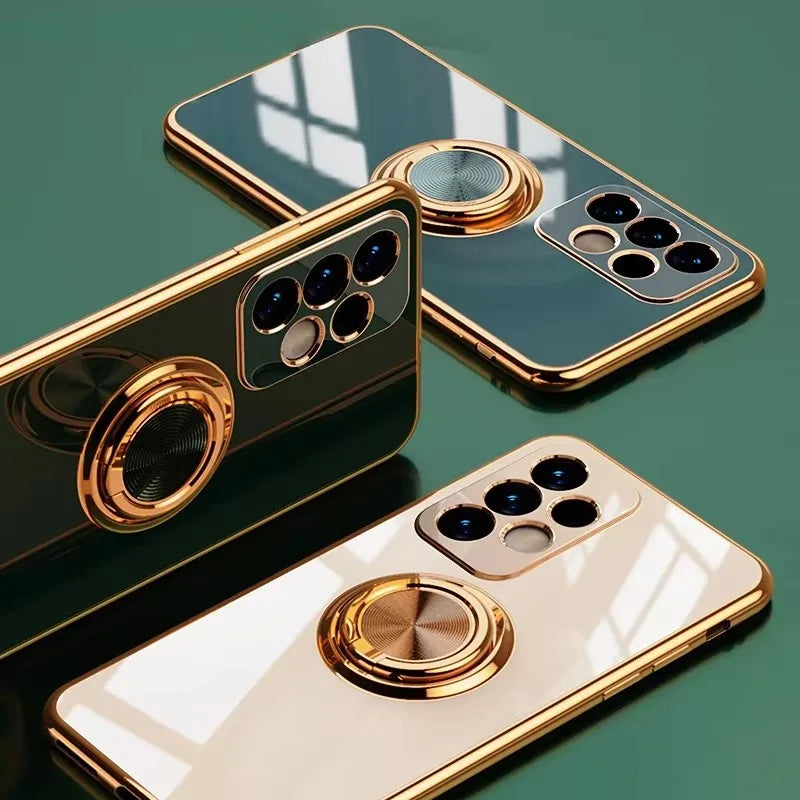Luxury Plating 360°Rotate Metal Ring Holder Phone Case For Samsung Galaxy S25 Ultra S24 S23 FE S22 S21 S20 S10 Plus Back Cover